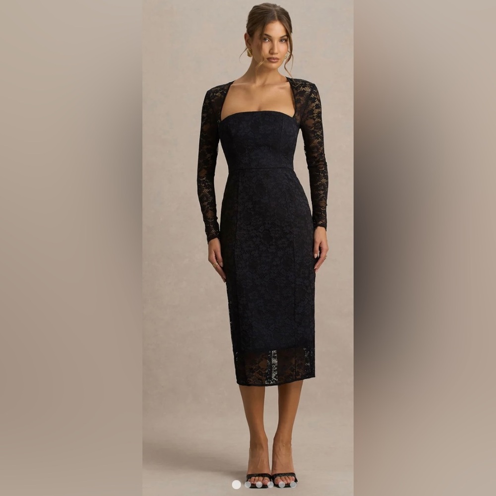 Club L London Alissa Black Lace Midi Dress NWT